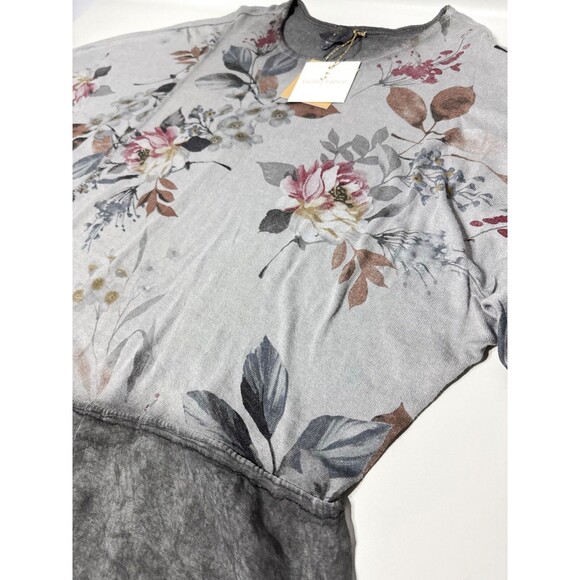 NWT Belle France Oversize Asymmetric Gray Floral Sweater Top Italy Made Women XL - Picture 7 of 13